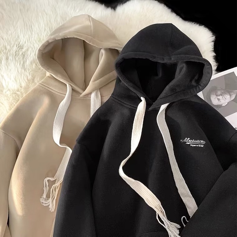 Áo Hoodie Màu Trơn Tay Dài Dáng Rộng Phong Cách Hàn Quốc Thời Trang Xuân Thu Cho Nam Giới