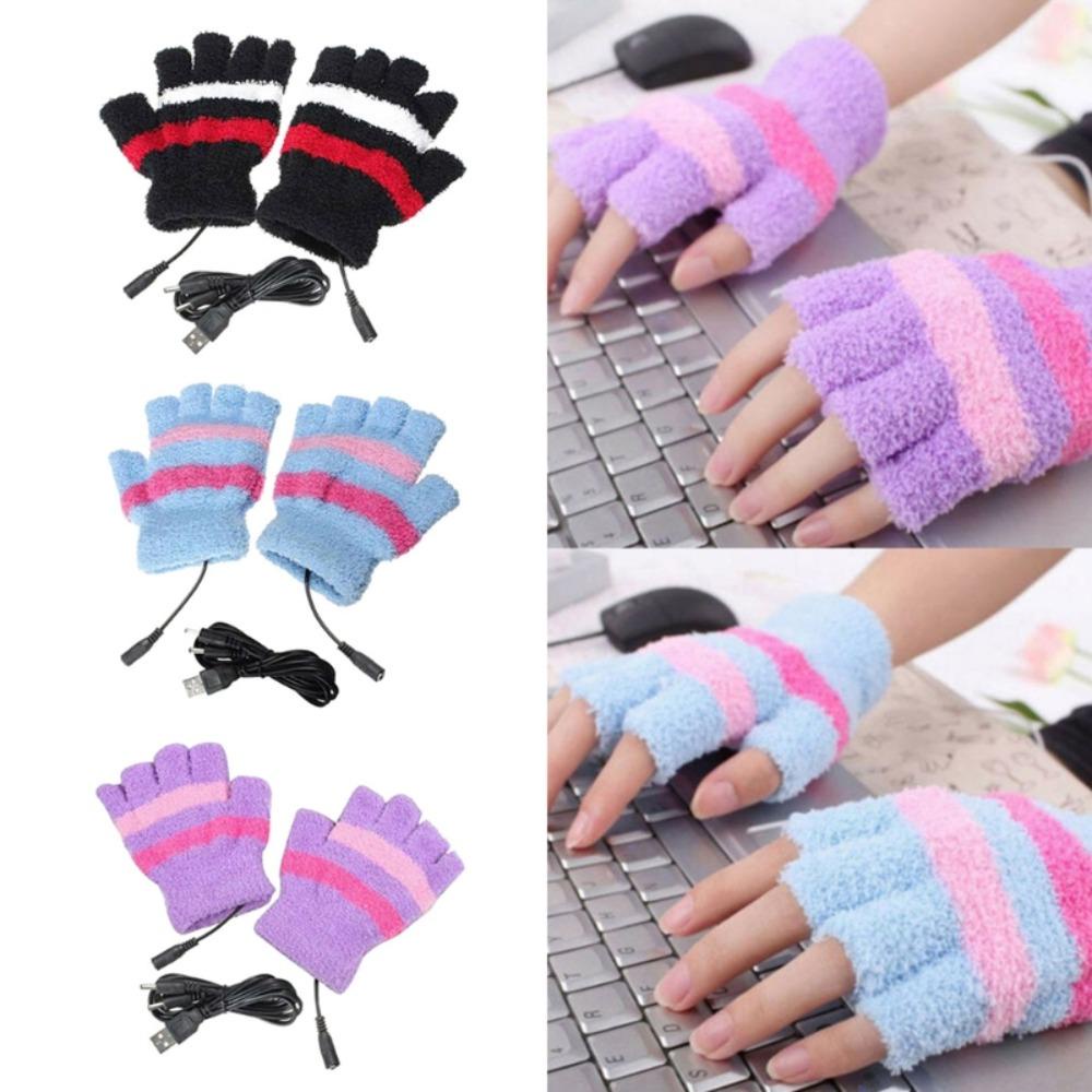 HS Găng Tay Sưởi Ấm Hở Ngón Sạc USB Tiện Dụng