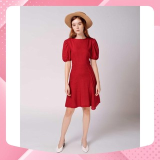 Đầm tay ngắn nữ YV LE & CO vải Linen màu đỏ mềm mịn, thoáng mát
