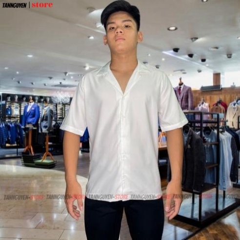 Áo sơ mi tay ngắn nam nữ form rộng - kiểu sơ mi cổ vest unisex Hàn Quốc, chất vải lụa -tannguyen shop