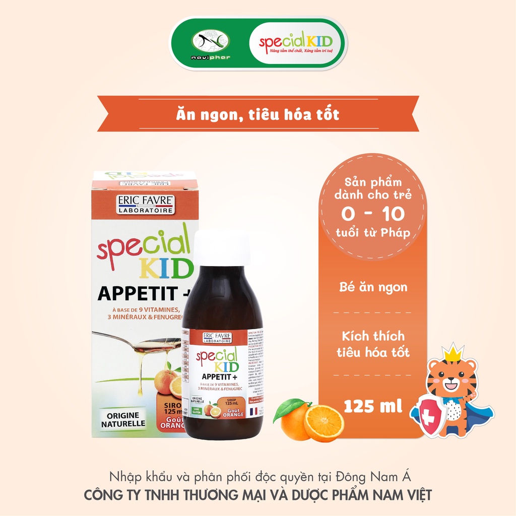 Siro giúp bé ăn ngon, hỗ trợ tiêu hóa, cải thiện biếng ăn, hấp thụ kém - TPBVSK Special Kid Appetit+ 125ml [NK Pháp]