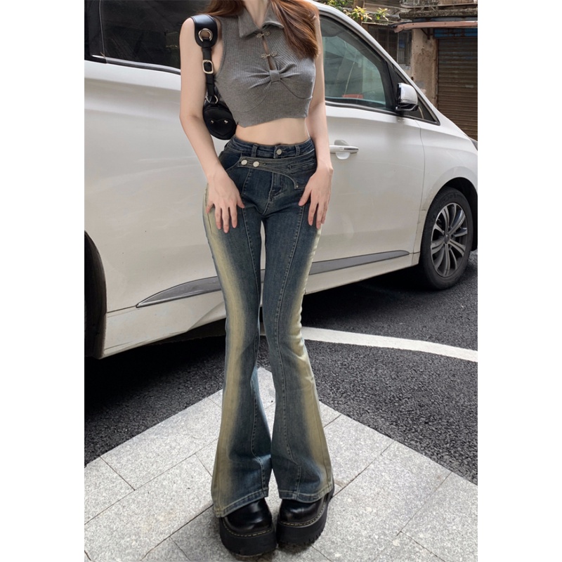 Quần Jeans Nữ Lưng Cao Ống Loe Thời Trang