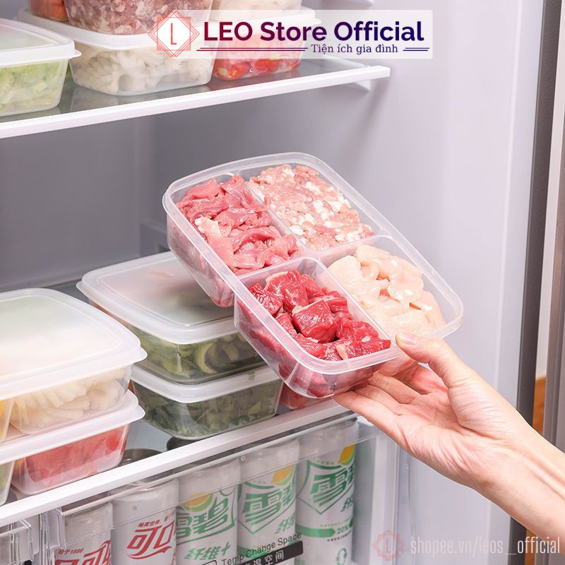 Hộp nhựa đựng thực phẩm chia nhiều ngăn khay hộp trữ đông đồ ăn nhựa PP cao cấp dùng trong tủ lạnh lò vi sóng