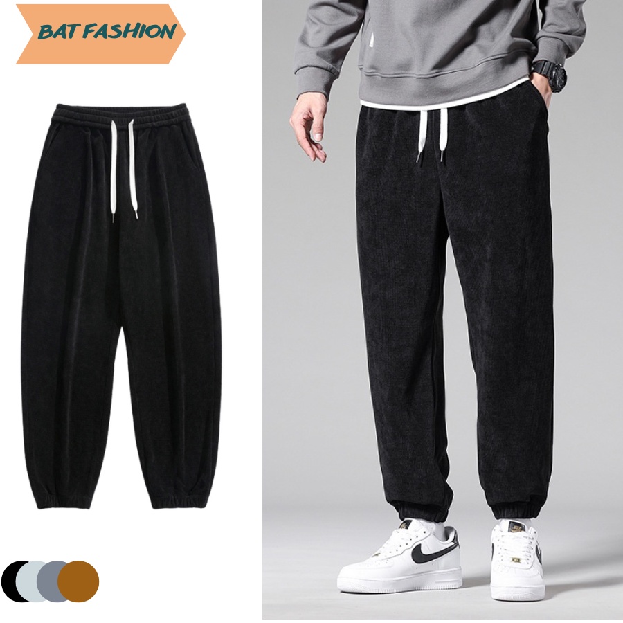 Quần Jogger nhung tăm BAT năng động đễ phối đồ với 4 màu cơ bản đen, nâu, ghi tối, ghi sáng.