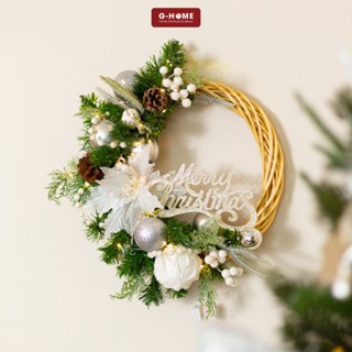 Vòng nguyệt quế khuyết handmade 3 màu trang trí Giáng sinh Ghome vòng hoa Noel treo cửa ra vào, treo tường NQ22