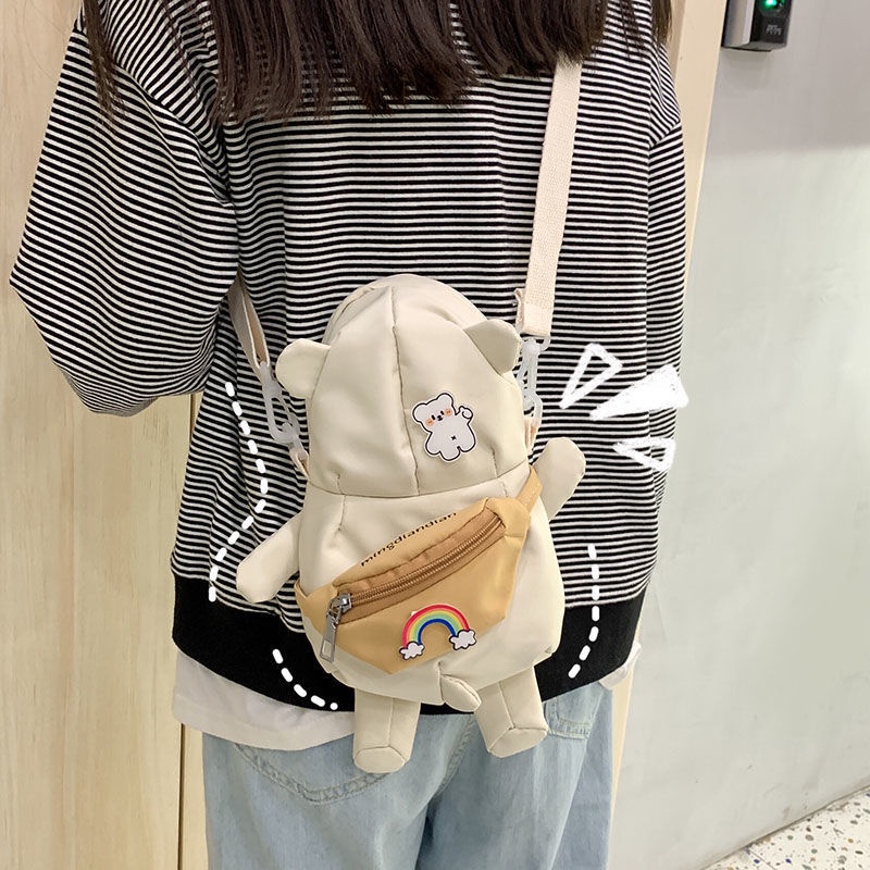 Túi Đeo Chéo Canvas In Hình Gấu Dễ Thương Phong Cách Harajuku Nhật Bản