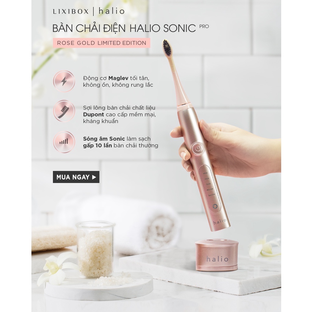 Combo Bàn Chải Điện Halio Sonic Whitening Electric (Rose & Midnight)