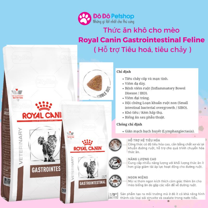 Thức ăn khô hỗ trợ tiêu hoá và tiêu chảy cho mèo Royal Canin Gastrointestinal Feline 2kg