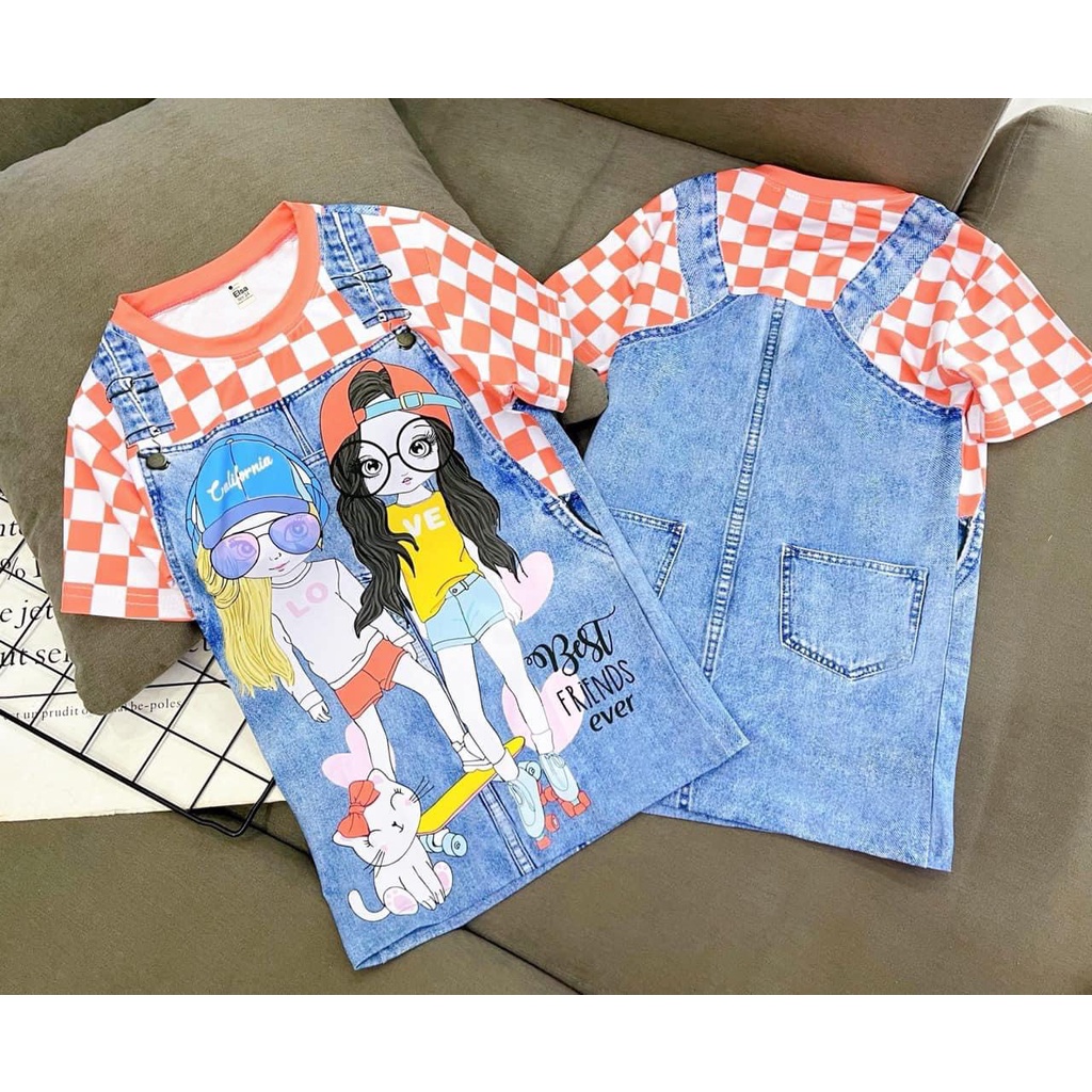 Váy Đầm Bé Gái  in 3D Hoạt Hình Giả Yếm Chất liệu thun mềm mịn thoáng mát cho Bé #HOT TREND 2022#.VBG33_38