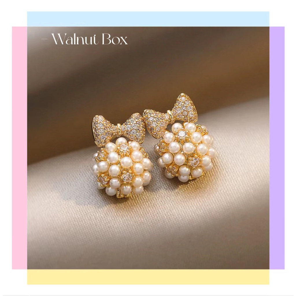 Bông Tai Mạ Bạc 925 Hình Nơ Đính Ngọc Trai Phong Cách Hàn Quốc Thời Trang Mới 2023