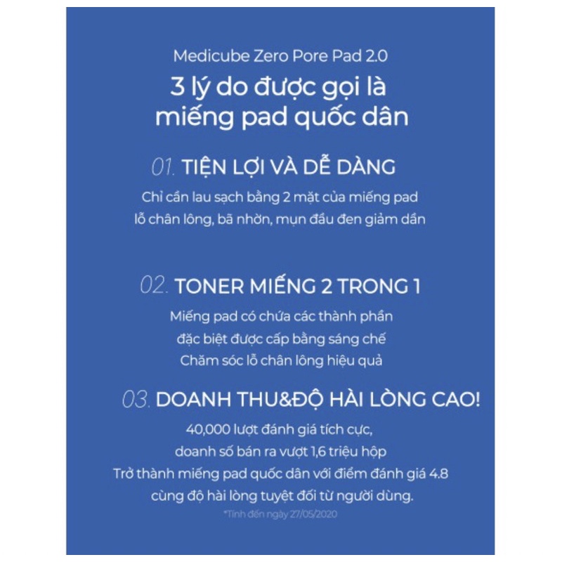 Toner Không Lỗ Chân Lông MEDICUBE ZERO PORE PAD 2.0 - 100ml / 70 miếng