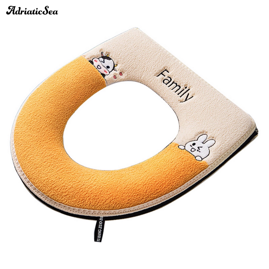 Adria Thảm Bông Dày Dặn Lót Bồn Cầu Thoáng Khí Thêu Họa Tiết Hoạt Hình Dễ Lắp Đặt