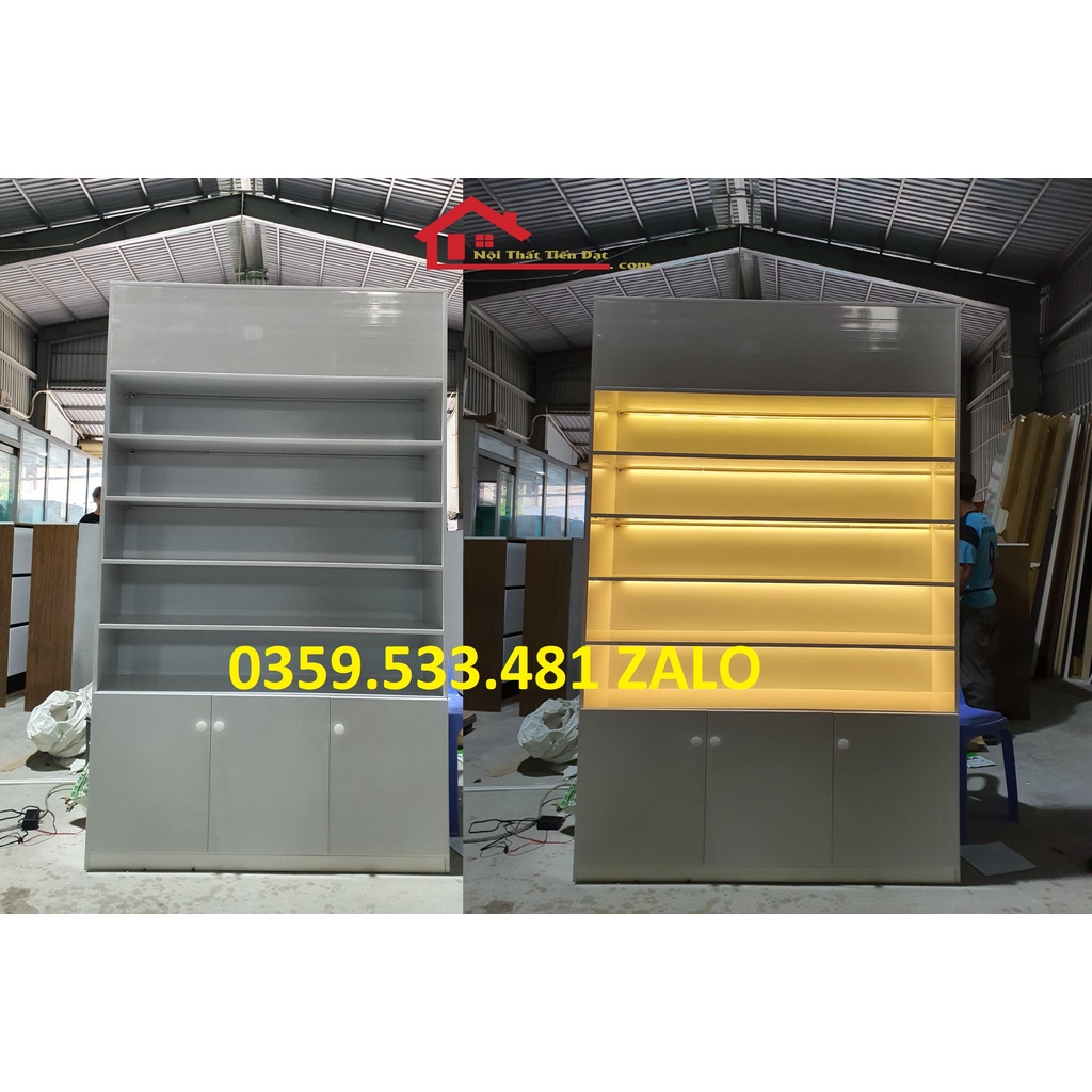 Tủ kệ trưng bày - Tủ trang trí có đèn led 2mx1m2 siêu xinh giá cực rẻ tại xưởng
