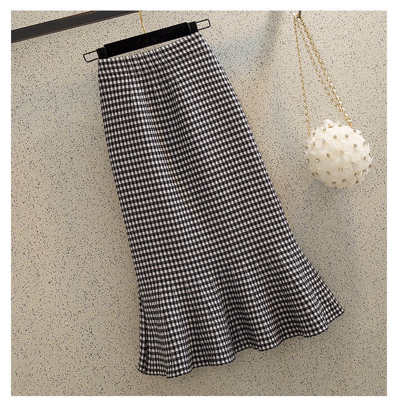 Chân Váy Đuôi Cá Lưng Cao Họa Tiết Kẻ Sọc Phong Cách Hàn Quốc Thời Trang Cho Nữ