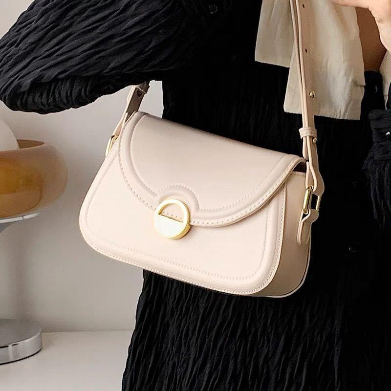 Túi thời trang nách một vai Túi nữ da trơn khóa tròn sang chảnh nổi bật Baguette cao cấp