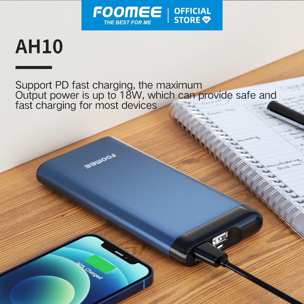 Pin Sạc Dự Phòng 10000mAh FOOMEE AH10s - Sạc Nhanh 20W Đầu ra USB/Type C- Đầu vào Micro/Type-C - 1 đổi 1 trong 12 tháng