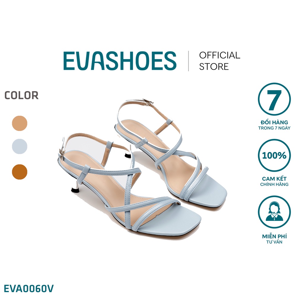 Dép Sandal cao gót nữ mũi tròn quai dây 5cm da cao cấp Evashoes Eva0060V