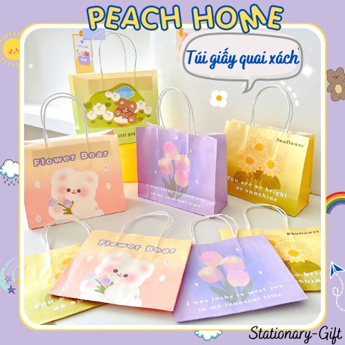 Túi Giấy Quai Xách Đựng Quà Tặng In Hình Cute Túi Mini Kraft Sinh Nhật Noel Giáng Sinh Dễ Thương