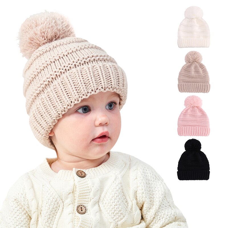Mũ Beanie Dệt Kim Mềm Mại Co Giãn Giữ Ấm Tai Thời Trang Thu Đông Cho Bé