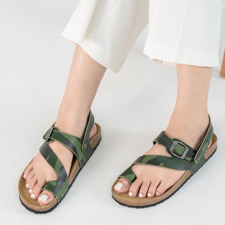 [Bản giới hạn] R20 - Sandal Birken Đế Trấu BIOLINE Camo Rằn Ri Unisex Nam nữ Quai Xỏ ngón đan chéo Da PU cao cấp