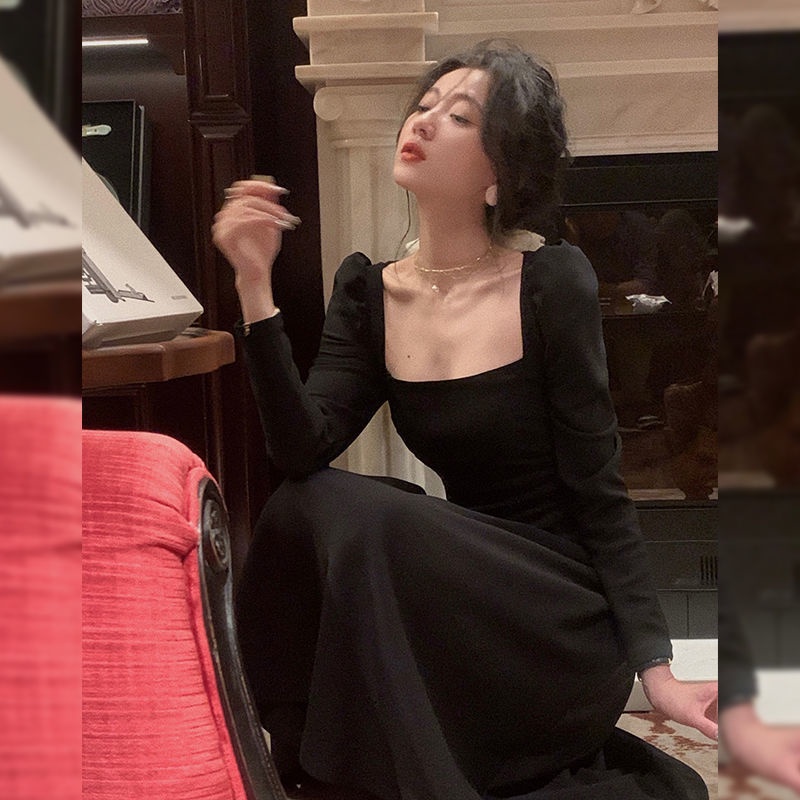 Đầm Midi Tay Dài Cổ Vuông Màu Trắng Thời Trang Mùa Thu 2023 Dành Cho Bạn Nữ