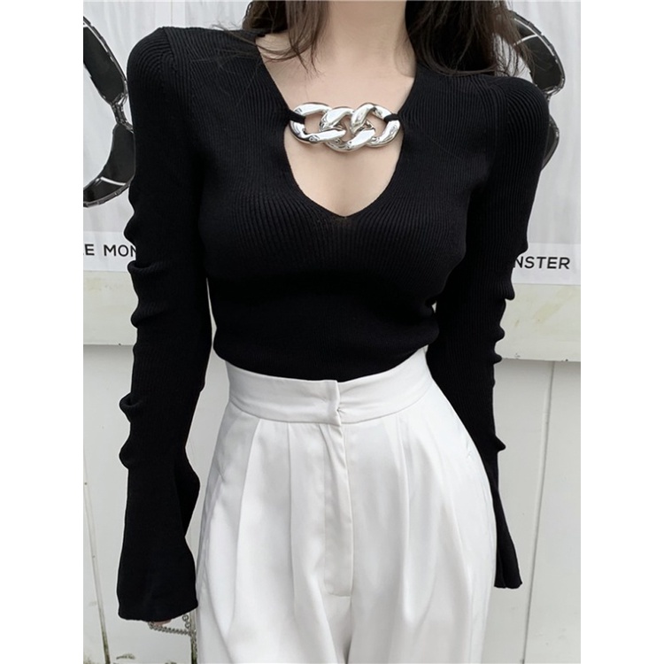 ZHELIHANGFEI Áo Dệt Kim Tay Dài Dáng Ôm Quyến Rũ Dễ Phối Đồ Cho Nữ