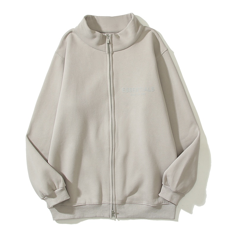 Sương Mù Cần Thiết Áo Khoác sweater Dây Kéo In LOGO Chữ flocking Đường Phố