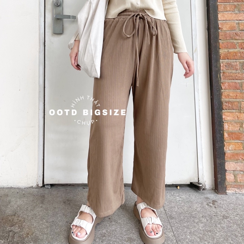 Quần thun gân sọc big size nữ dáng suông lưng chun (OOTD BIGSIZE 60-90KG)