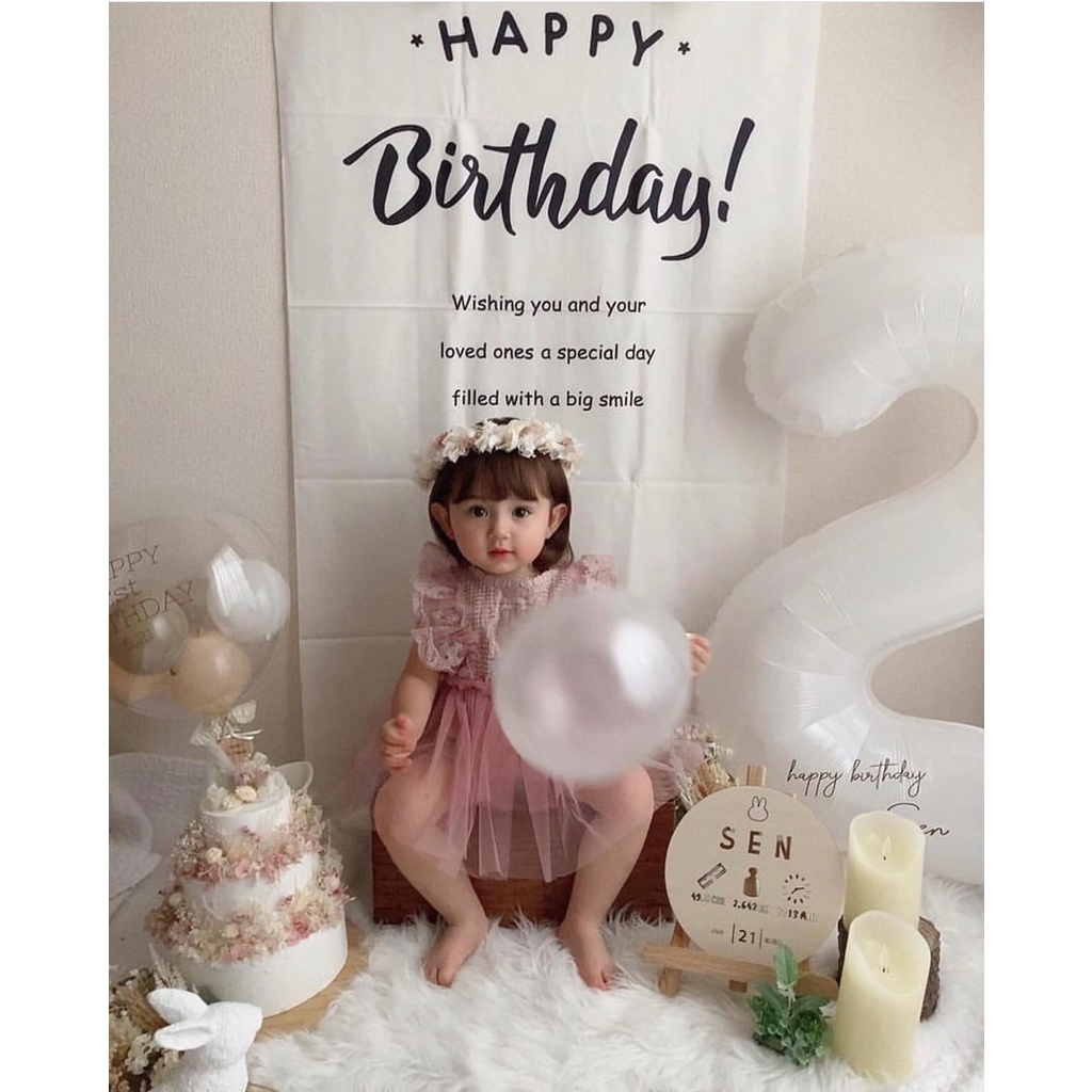 Background cờ vải Happy Birthday phong cách Hàn Quốc - Chu.party