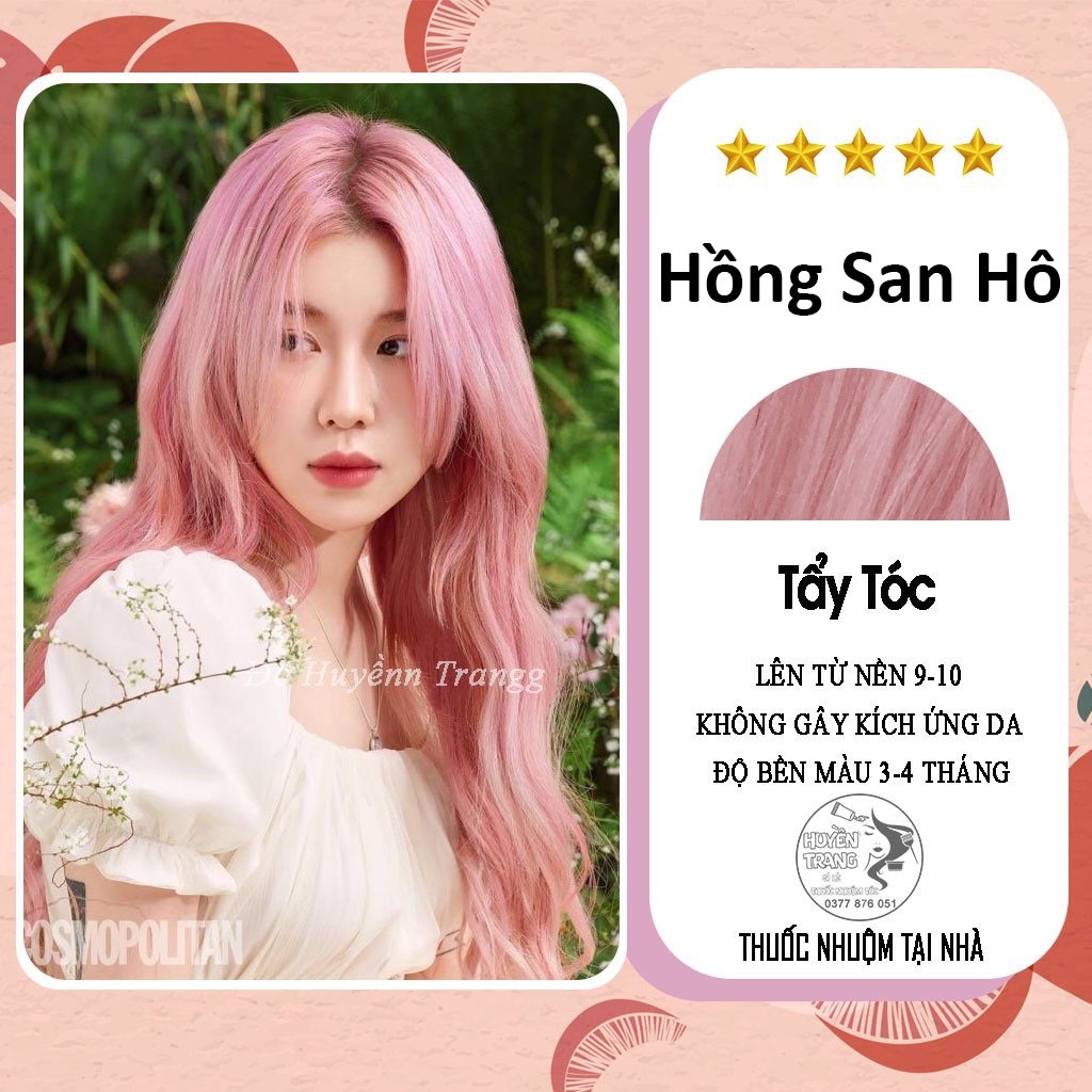 Thuốc Nhuộm Tóc màu Hồng Hồng San Hô Tone sáng da tặng kèm oxy trợ nhuộm găng tay mũ trùm và HDSD