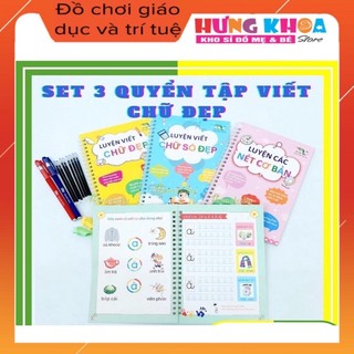 Combo 3 Tập tự xóa Tiếng việt cho bé Tập viết chữ, số, nét cơ bản HÀNG CHUẨN LOẠI 1