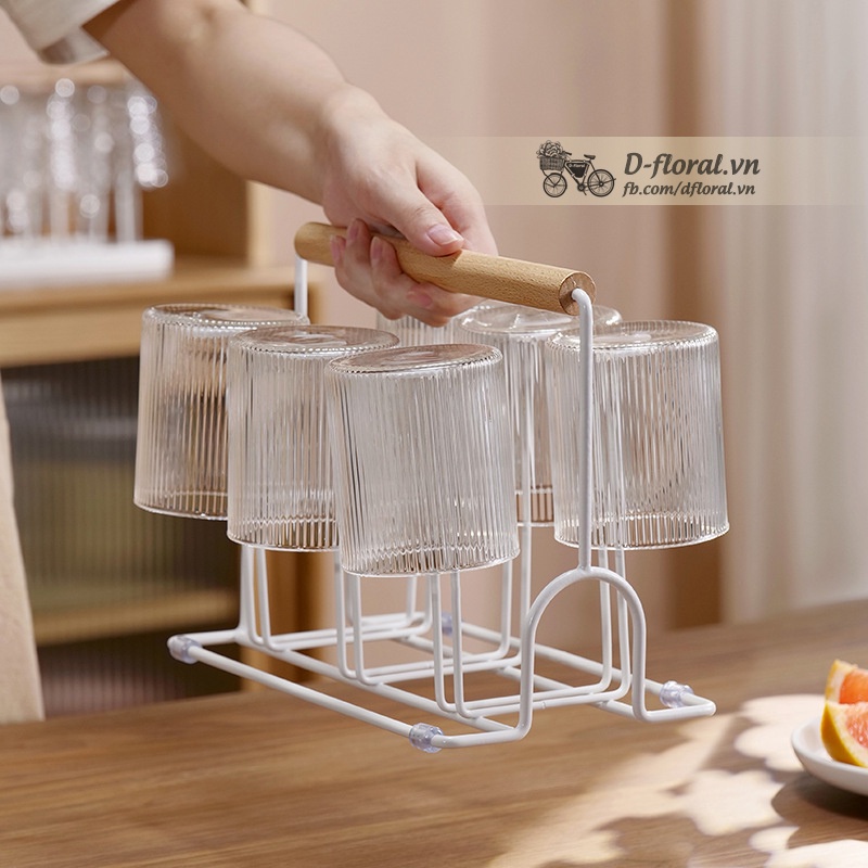 Giá ly SIMPLE kiểu nhật - giá up ly, giá treo ly kèm khay gỗ