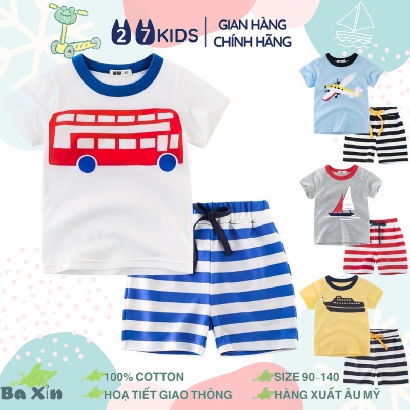 (10-35KG) BST XUÂN HÈ BỘ QUẦN ÁO CỘC TAY THUN COTTON XUẤT ÂU MỸ BÉ TRAI TỪ 2 ĐẾN 8 TUỔI (GIAO THÔNG) | 27KIDS CHÍNH HÃNG