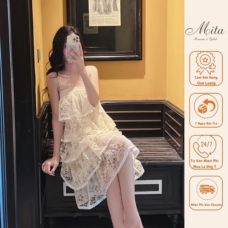 Mita Boutique -Váy Đầm Midi Miee 2 Dây Thiết Kế - AD100003