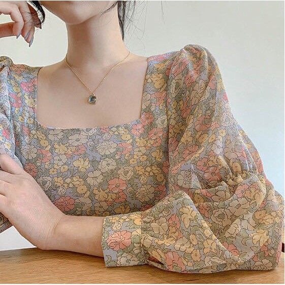 ✨✨Áo chiffon dài tay họa tiết hoa phong cách thời trang hè ngọt ngào dịu dàng