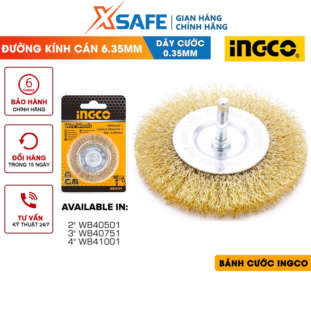 Bánh cước có cán INGCO 2-3-4inch, đường kính cán 6.35mm, dây cước 0.35mm, đóng gói vỉ nhựa - chính hãng
