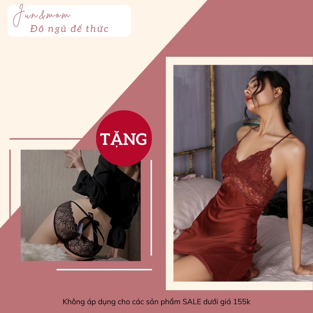 Đồ ngủ sexy gợi cảm Jun & Mom có mút lót - dây vai tuỳ chỉnh - lụa satin mềm mại phối ren_DN04