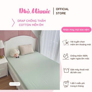 [Nhiều màu] Ga chống thấm cotton Nhà Minnie dành cho bé tông xanh - Mềm Mịn Mát - Nằm trực tiếp - Bảo hành 6 tháng