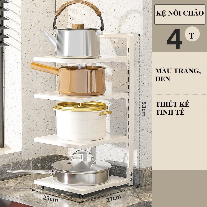 Kệ giá để chảo Pihouse 2-3-4 tầng, thép cacbon sơn tĩnh điện có thể điều chỉnh độ cao