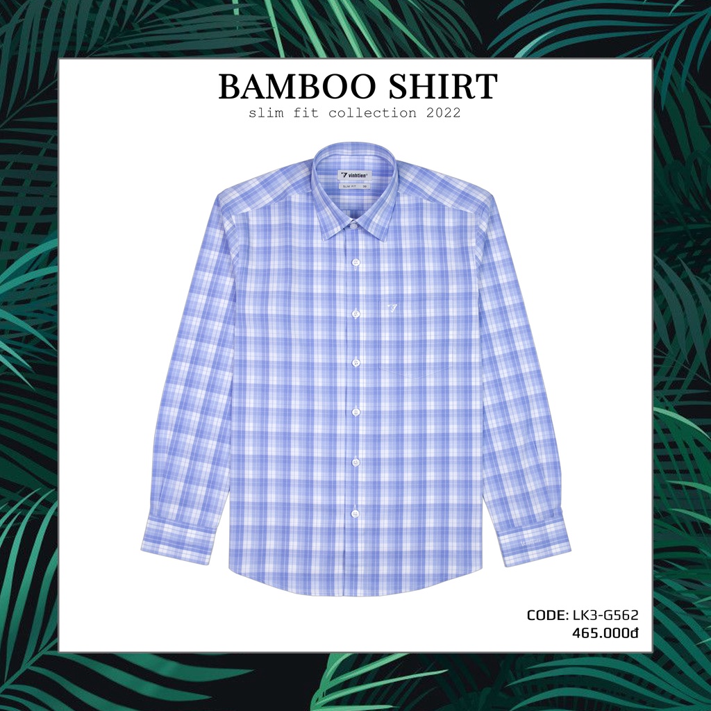 Áo Sơ Mi Dài Tay Sọc Caro Bamboo Vĩnh Tiến Slim Fit Vạt Bầu 465 - G562