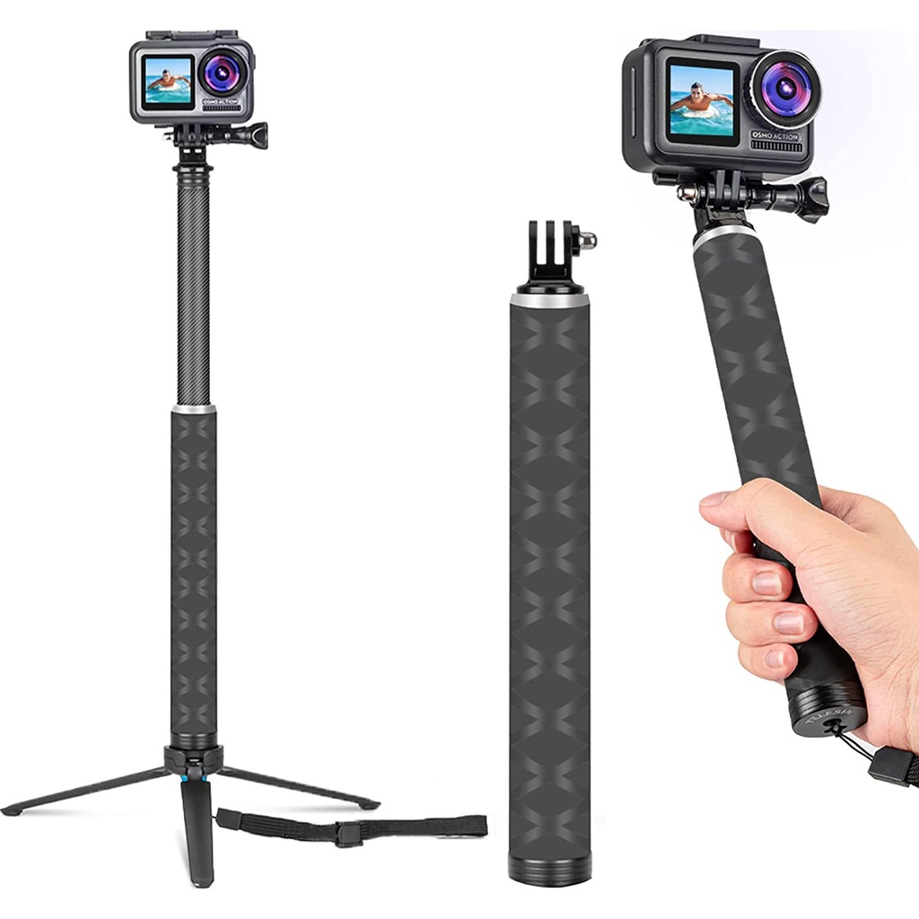 Telesin Gậy Tự Sướng Ba Chân 35.5 '' Bằng Sợi carbon Nhẹ Chống Nước Mở Rộng Cho gopro / dji action 4 3 / insta360 x3 / insta360 ace pro / go 3 / one rs / one x2