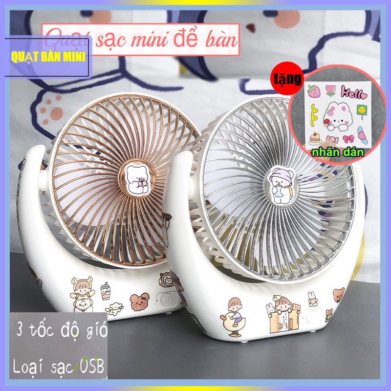 Quạt Tích Điện Super Fan, Quạt Để Bàn 3 Chế Độ Mát Nhỏ Gọn Tiện Lợi Khi Mang Theo