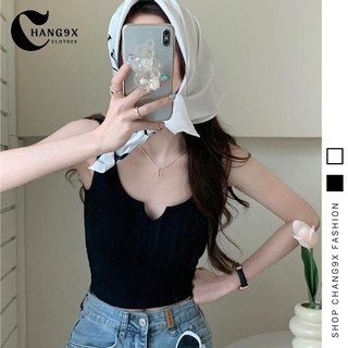 Áo Croptop BA LỖ CỔ XẺ V Nữ Trơn Dáng Ôm Body, Áo Chất Thun Gân 2 Màu Đẹp CR04