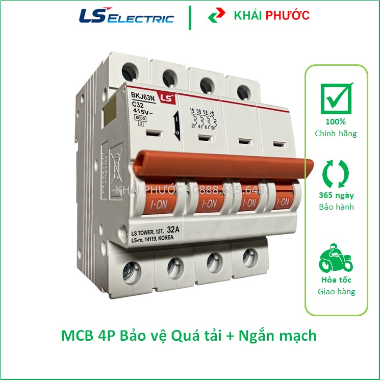 MCB 4P CB tép cầu dao 3 pha 6A 10A 16A 20A 25A 32A 40A 50A 63 6kA LS BKJ63N 3P Áp tô mát tép át tép 