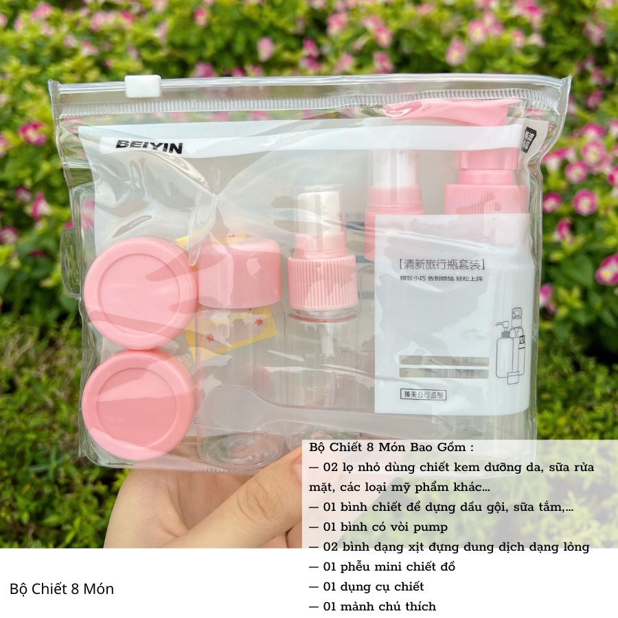 Bộ Chiết Mỹ Phẩm Du Lịch Mini 8 Món Kèm Túi Zip Vô Cùng Tiện Lợi