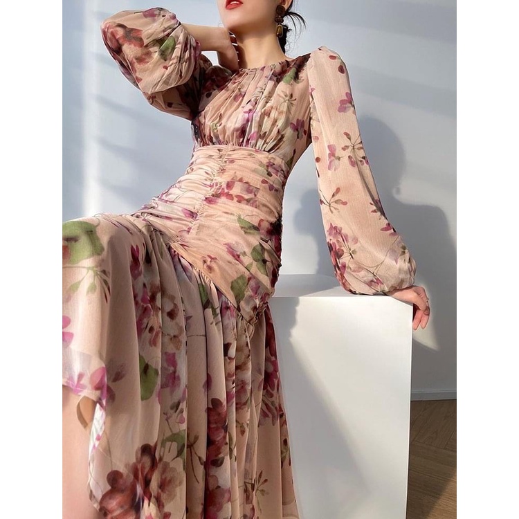 ĐẦM HOA NHÚN XẾP LY ĐUÔI CÁ 🌼 Màu nâu tây sáng dáng lên fom cực sang , vừa đi chơi chụp ảnh đi du lịch đều xinh !!! ✨✨ B