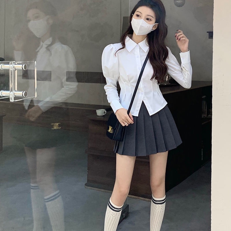 Áo Sơ Mi Tay Dài Dáng Ngắn Ôm Eo Kiểu Pháp Thời Trang 2022 Cho Nữ