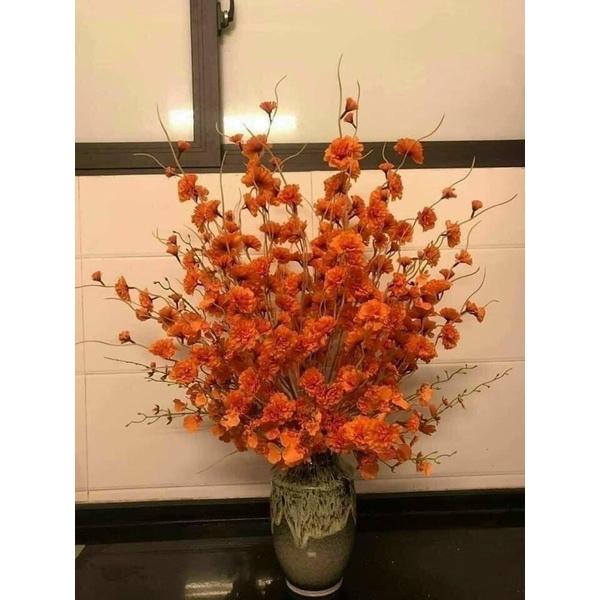 Cành hoa Anh Đào râu giả vải tàu- Dài 110cm-Bông to, cánh đẹp-hoa trang trí