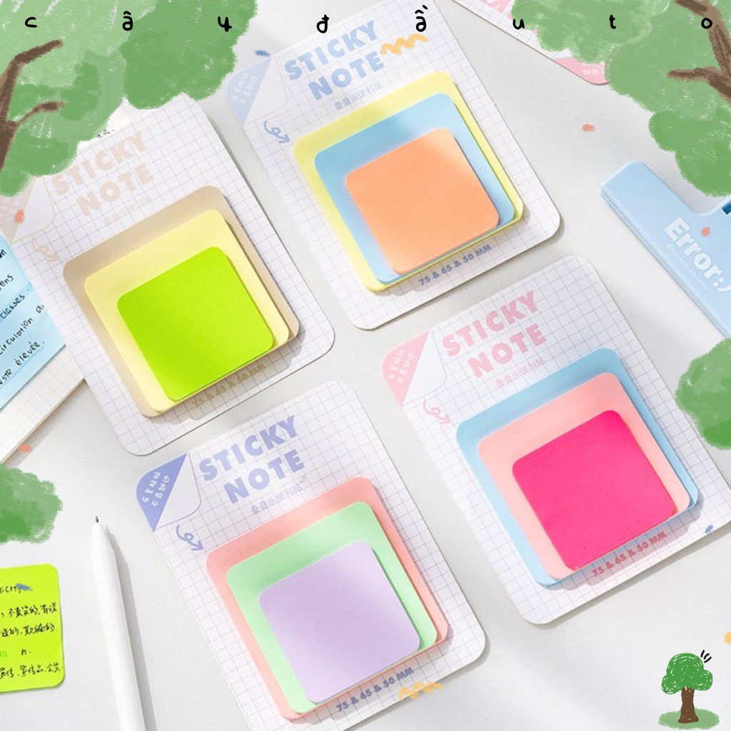 Bộ 90 Giấy Ghi Chú Có Keo Dính Sticky Note Tiện Dụng Ba Kích Thước Nhiều Màu Sắc Rosy Posy Cây Đầu To