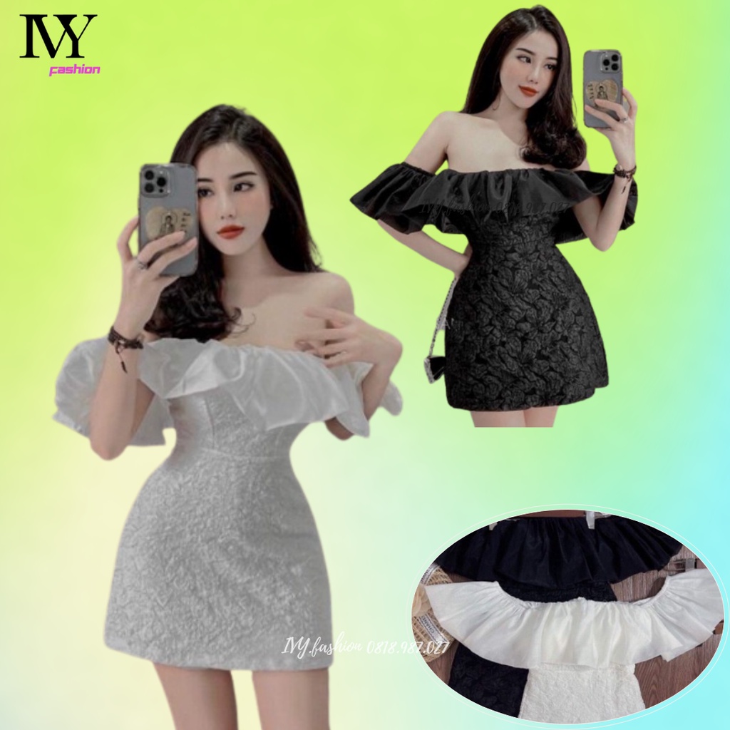 Đầm váy ôm body 🔥gấm xốp 3D🔥 trễ vai bèo cúp ngực đen trắng chữ A đi biển dự tiệc dạo phố bigsize đẹp